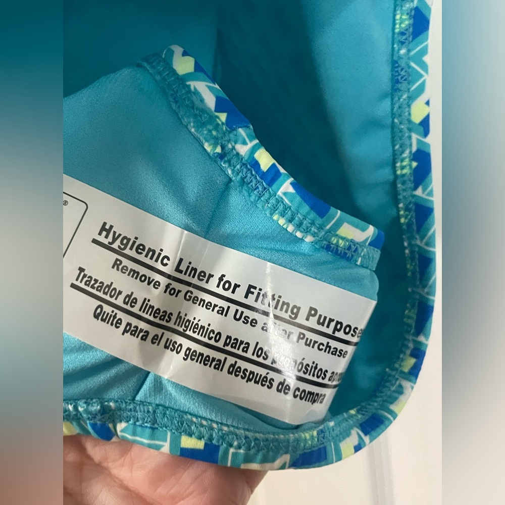 NWT Time and Tru High Waist Geo Print Bikini Bottoms Large 12-14 Teal Moon - Picture 10 of 11